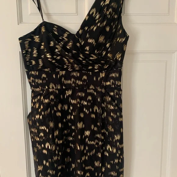 BCBGeneration black one shoulder dress with gold metallic